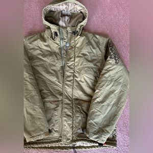 Sims Snow Jacket Mens S  Brown Herringbone Full Zip Lined Pockets Hooded Ski